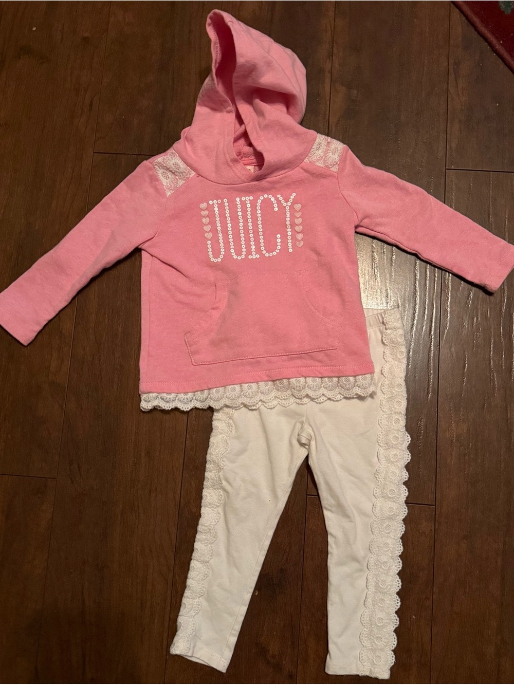 Juicy Couture Pink Hoodie & Cream Lace Leggings Kids Matching Set